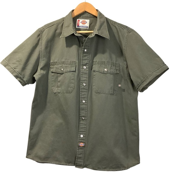 Dickies R12634 Drab Green Snap Heavy Duty Work Shirt Large 100% Cotton, Greaser - Picture 1 of 14